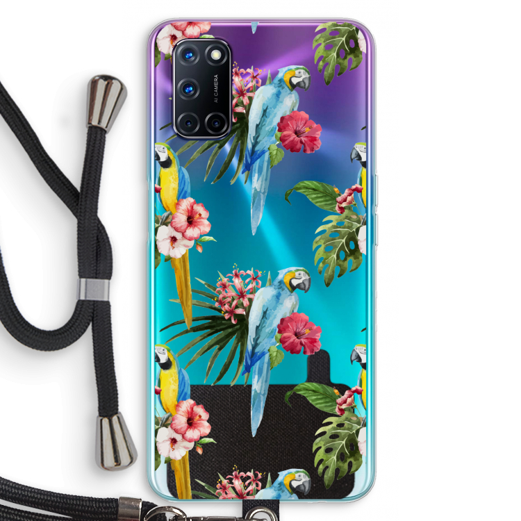 Kleurrijke papegaaien: Oppo A92 Transparant Hoesje met koord
