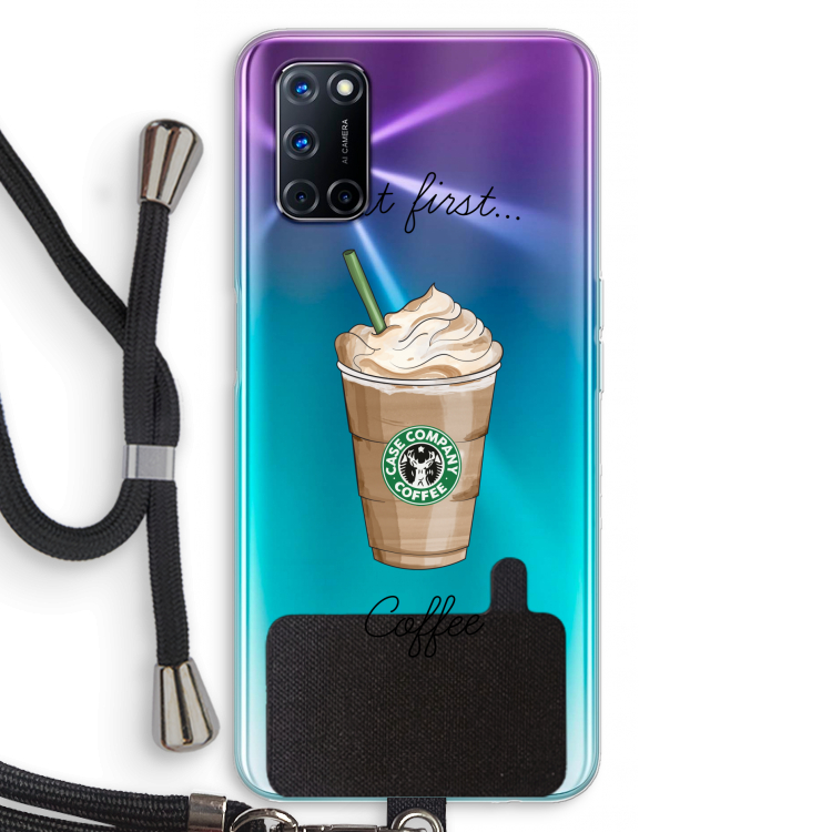 But first coffee: Oppo A92 Transparant Hoesje met koord