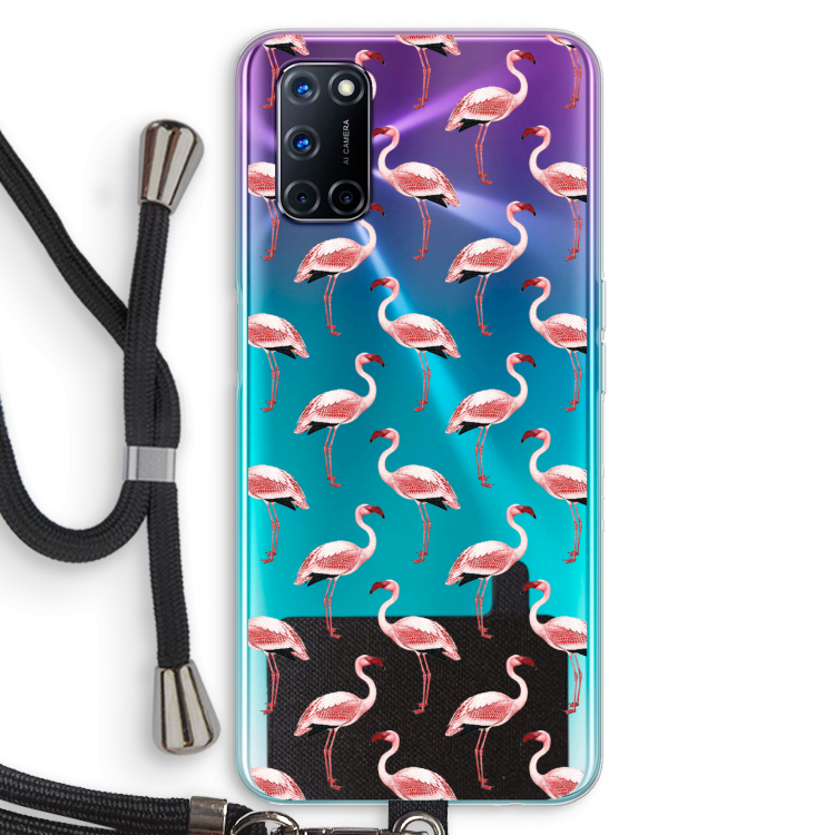 Flamingoprint groen: Oppo A92 Transparant Hoesje met koord