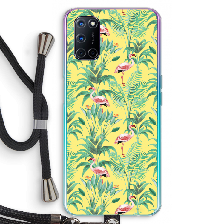 Flamingo party: Oppo A92 Transparant Hoesje met koord