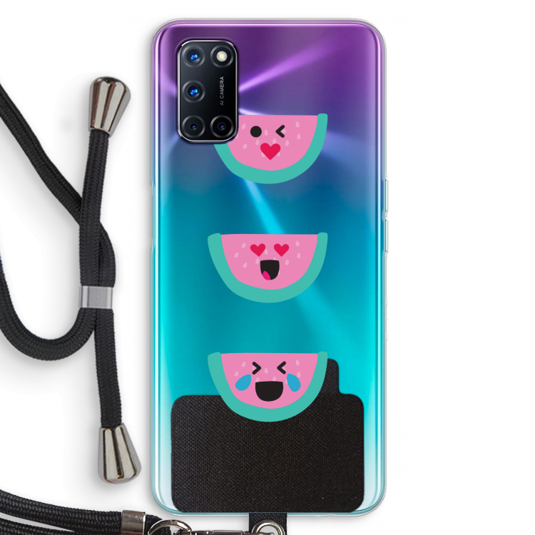 Smiley watermeloen: Oppo A92 Transparant Hoesje met koord