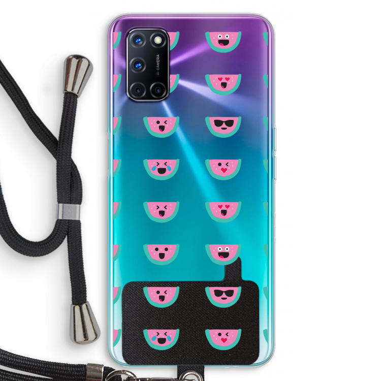 Smiley watermeloenprint: Oppo A92 Transparant Hoesje met koord