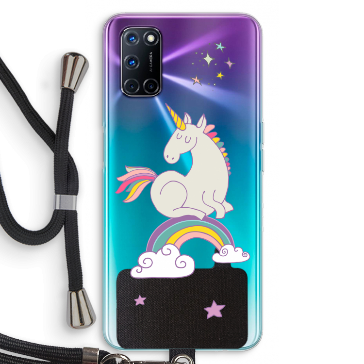 Regenboog eenhoorn: Oppo A92 Transparant Hoesje met koord