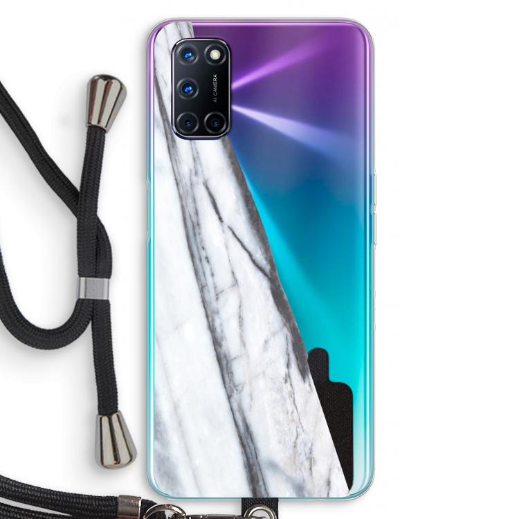 Gestreepte marmer: Oppo A92 Transparant Hoesje met koord