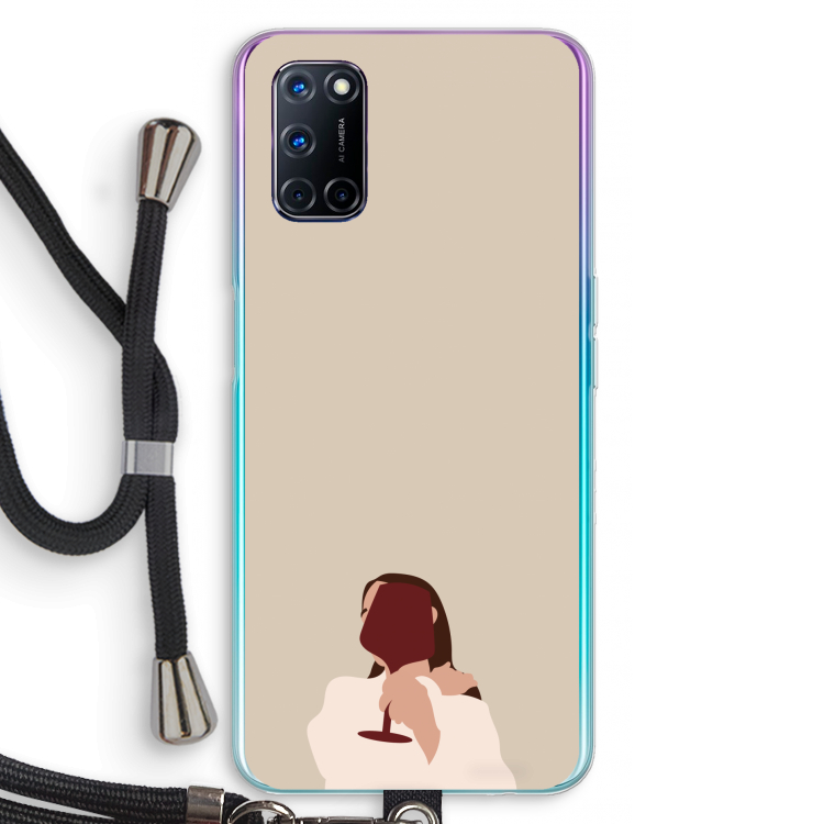 I drink wine: Oppo A92 Transparant Hoesje met koord