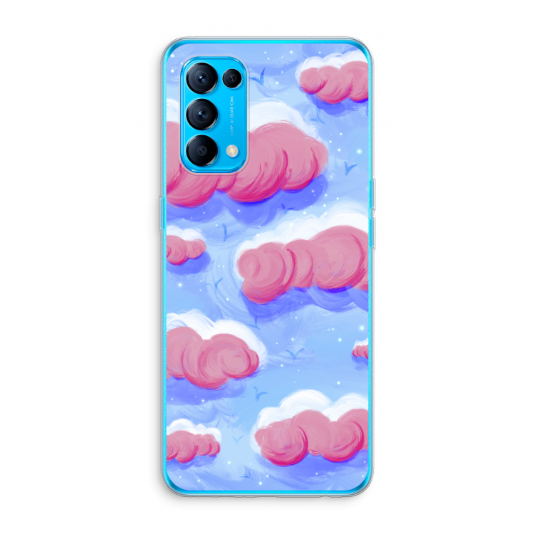 Roze wolken met vogels: Oppo Find X3 Lite Transparant Hoesje