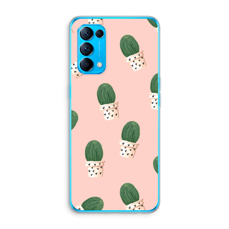 Cactusprint roze: Oppo Find X3 Lite Transparant Hoesje