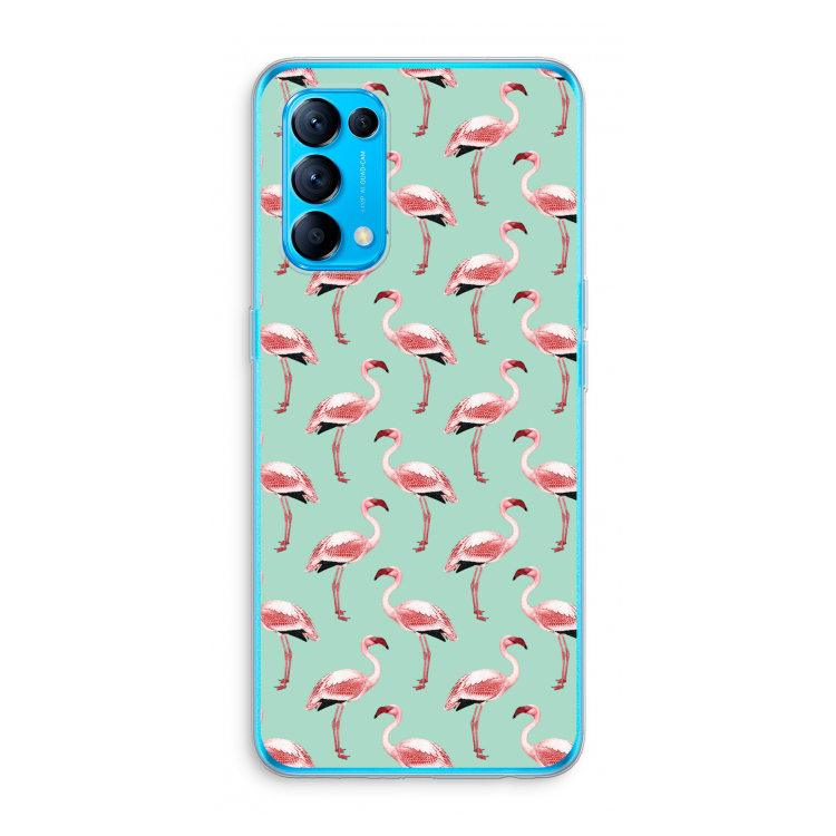 Flamingoprint groen: Oppo Find X3 Lite Transparant Hoesje