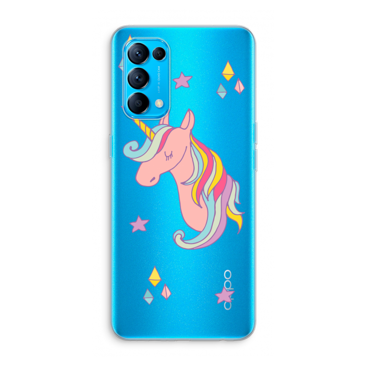 Roze eenhoorn: Oppo Find X3 Lite Transparant Hoesje