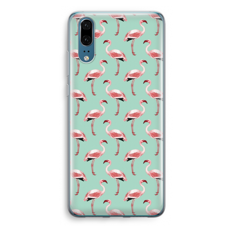 Flamingoprint groen: Huawei P20 Transparant Hoesje