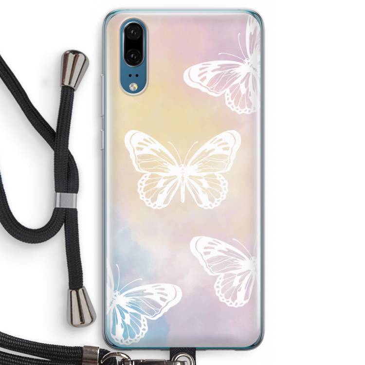 White butterfly: Huawei P20 Transparant Hoesje met koord