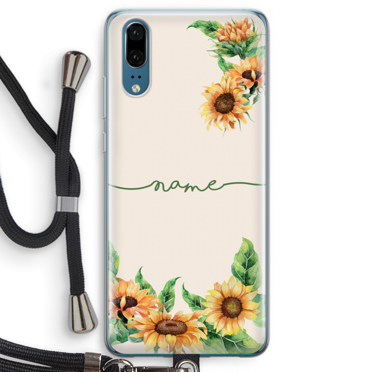 Zonnebloemen: Huawei P20 Transparant Hoesje met koord
