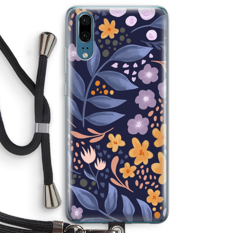 Flowers with blue leaves: Huawei P20 Transparant Hoesje met koord