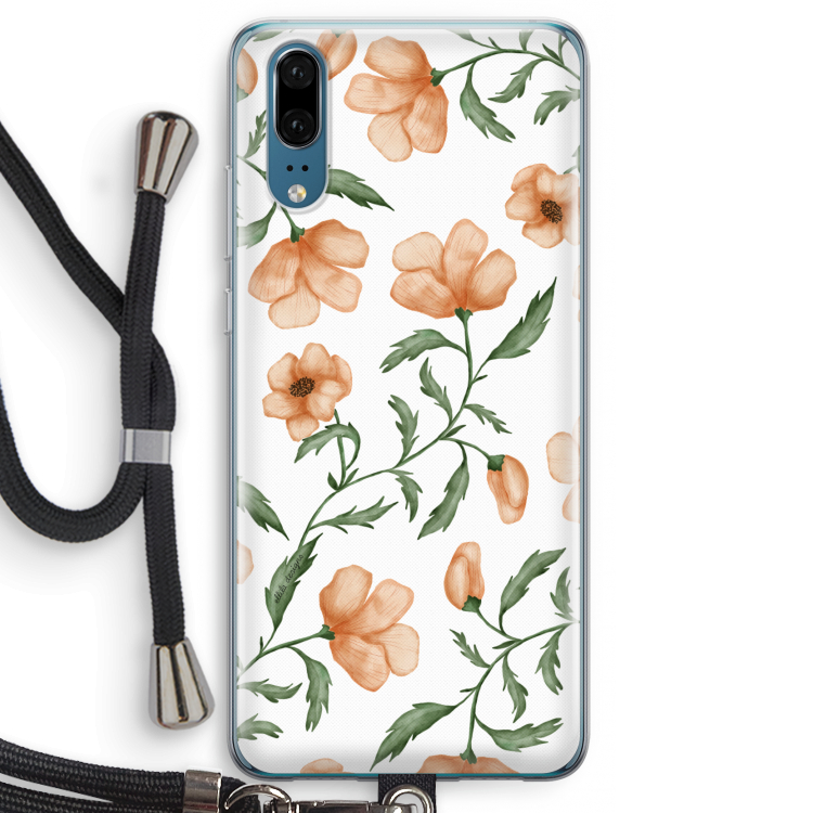 Peachy flowers: Huawei P20 Transparant Hoesje met koord