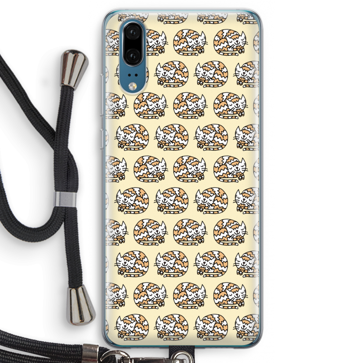 Slapende poes: Huawei P20 Transparant Hoesje met koord