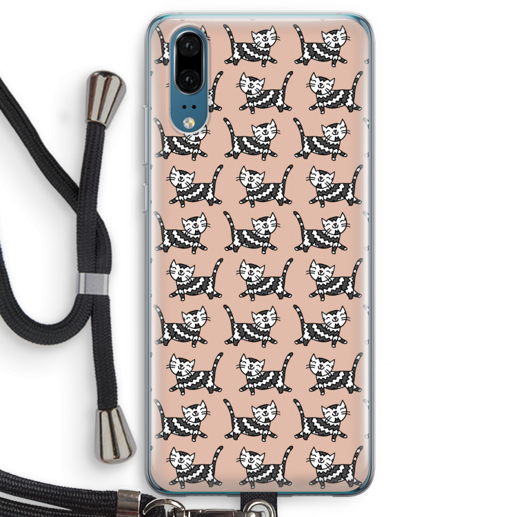 Zwarte poes: Huawei P20 Transparant Hoesje met koord