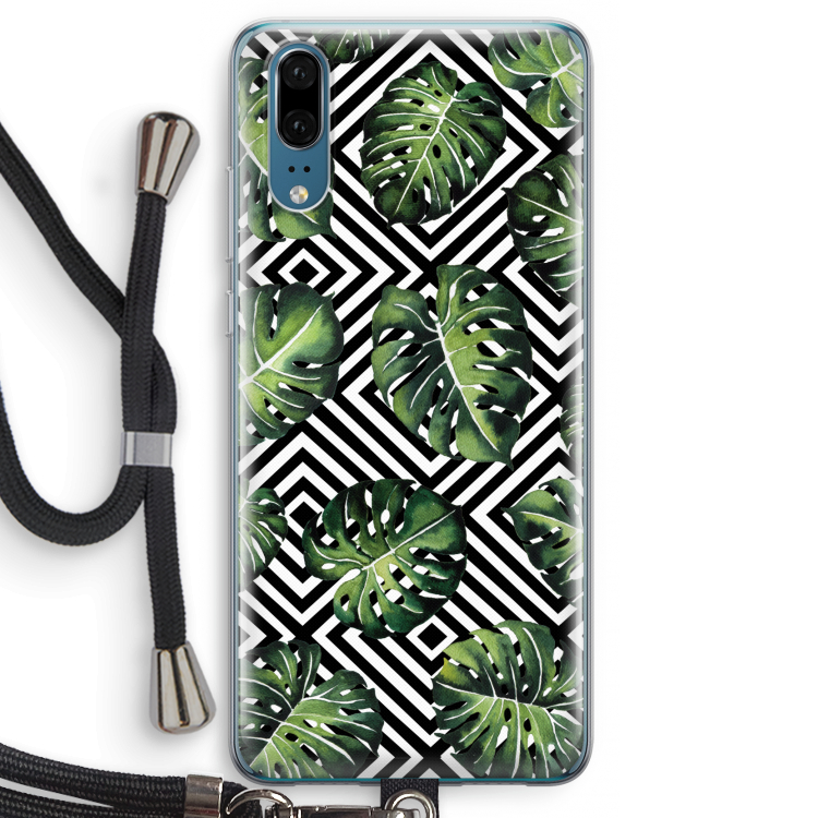 Geometrische jungle: Huawei P20 Transparant Hoesje met koord