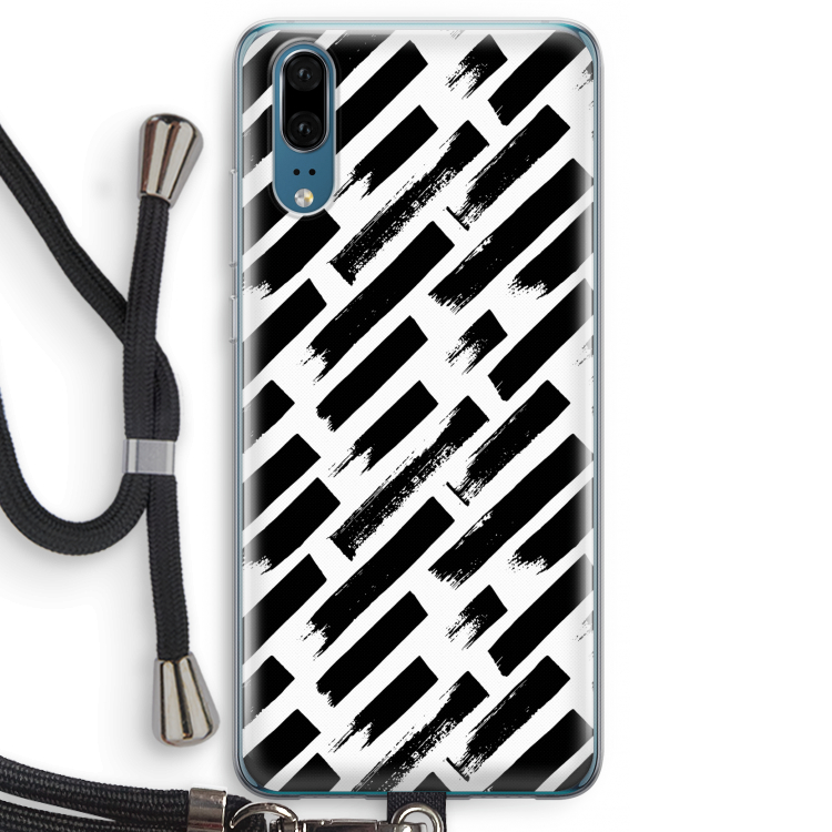 Zwarte vegen: Huawei P20 Transparant Hoesje met koord