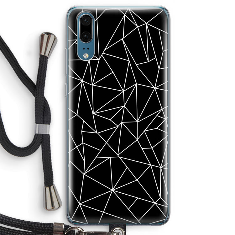 Geometrische lijnen wit: Huawei P20 Transparant Hoesje met koord