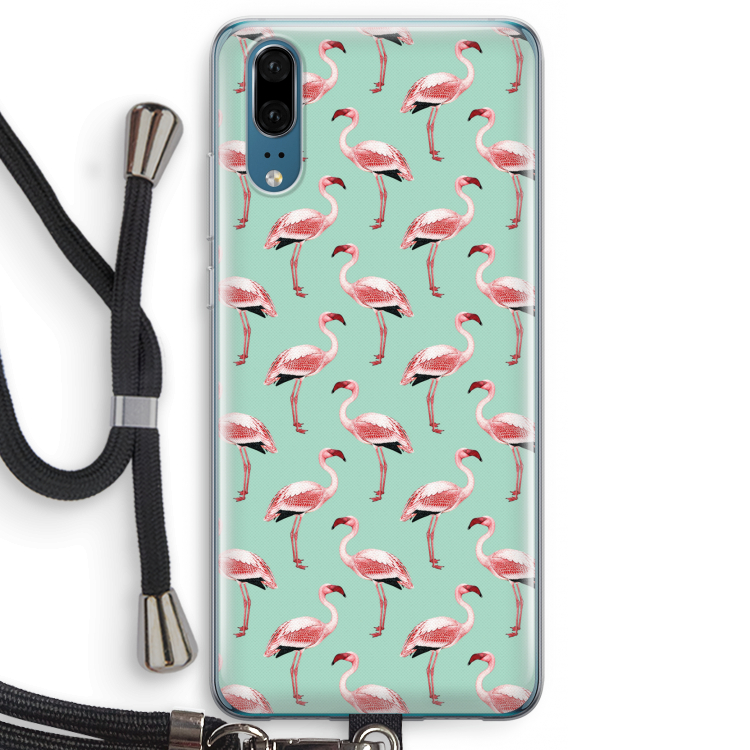 Flamingoprint groen: Huawei P20 Transparant Hoesje met koord