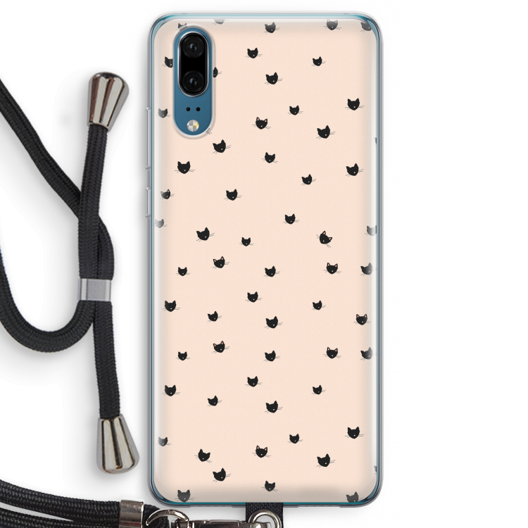 Kleine kattenkopjes: Huawei P20 Transparant Hoesje met koord