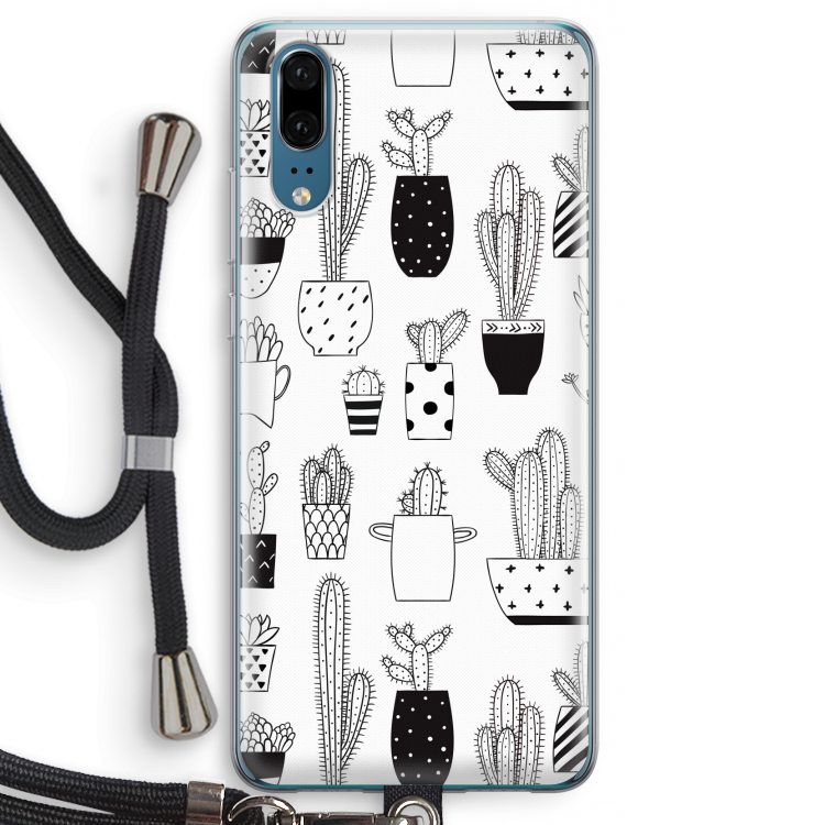 Cactusmotief: Huawei P20 Transparant Hoesje met koord