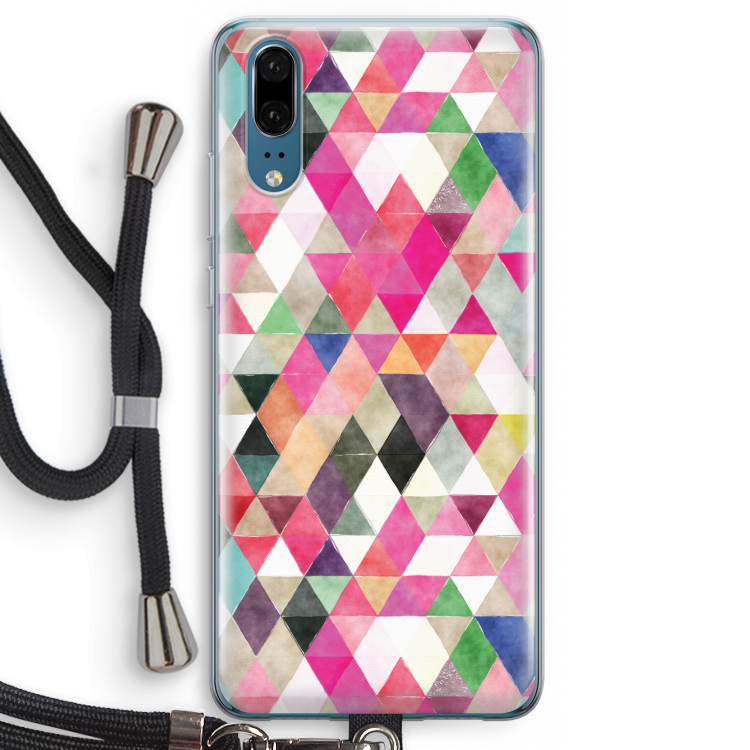 Gekleurde driehoekjes: Huawei P20 Transparant Hoesje met koord