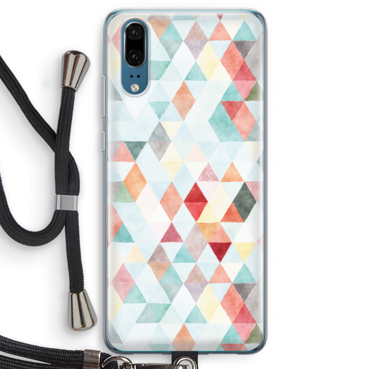 Gekleurde driehoekjes pastel: Huawei P20 Transparant Hoesje met koord