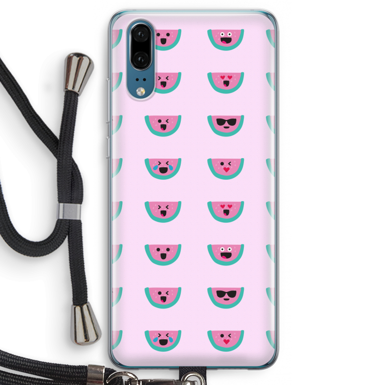 Smiley watermeloenprint: Huawei P20 Transparant Hoesje met koord
