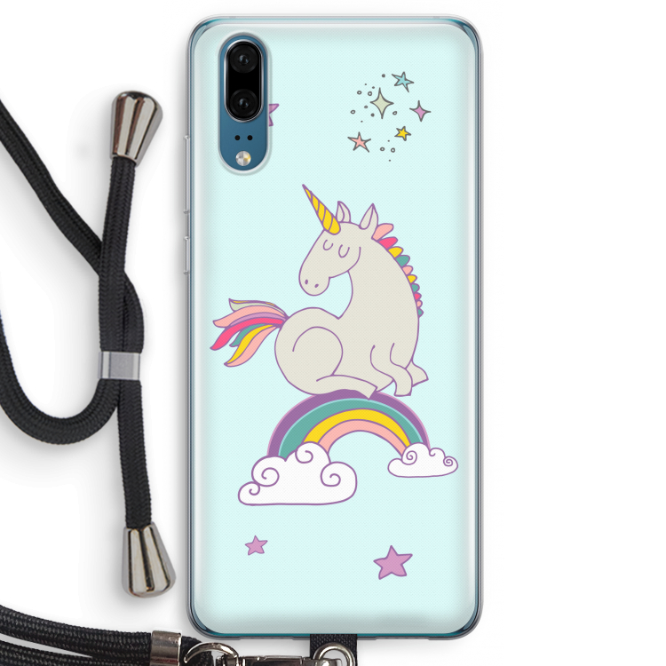 Regenboog eenhoorn: Huawei P20 Transparant Hoesje met koord