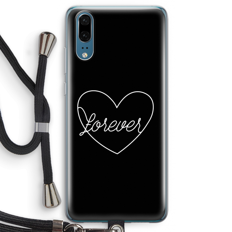 Forever heart black: Huawei P20 Transparant Hoesje met koord