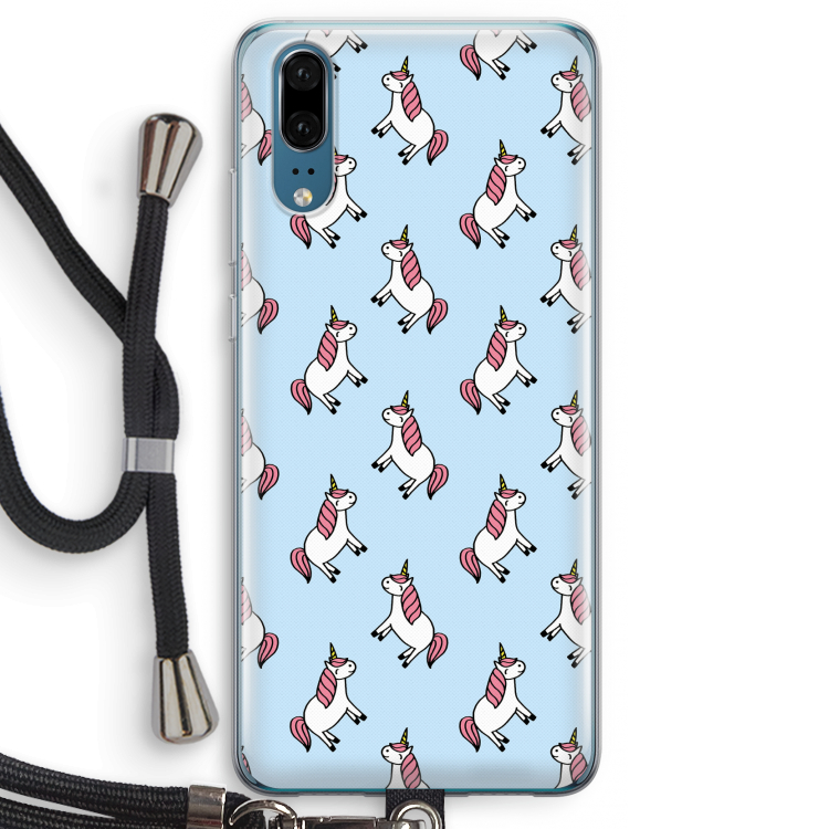 Eenhoorns overal: Huawei P20 Transparant Hoesje met koord
