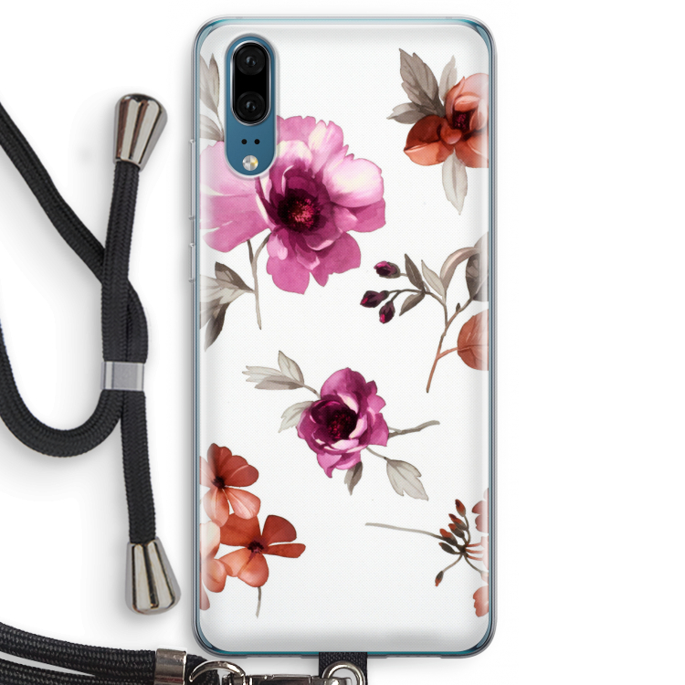 Geschilderde bloemen: Huawei P20 Transparant Hoesje met koord