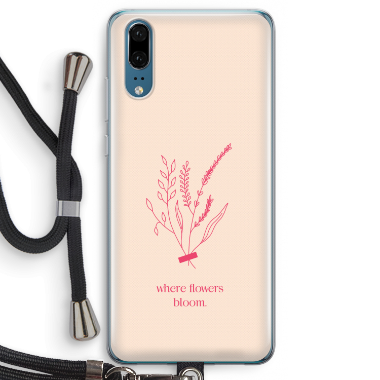 Where flowers bloom: Huawei P20 Transparant Hoesje met koord