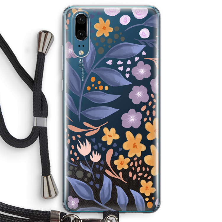 Flowers with blue leaves: Huawei P20 Transparant Hoesje met koord