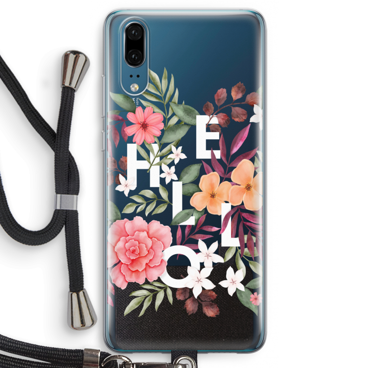 Hello in flowers: Huawei P20 Transparant Hoesje met koord