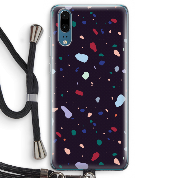 Dark Rounded Terrazzo: Huawei P20 Transparant Hoesje met koord