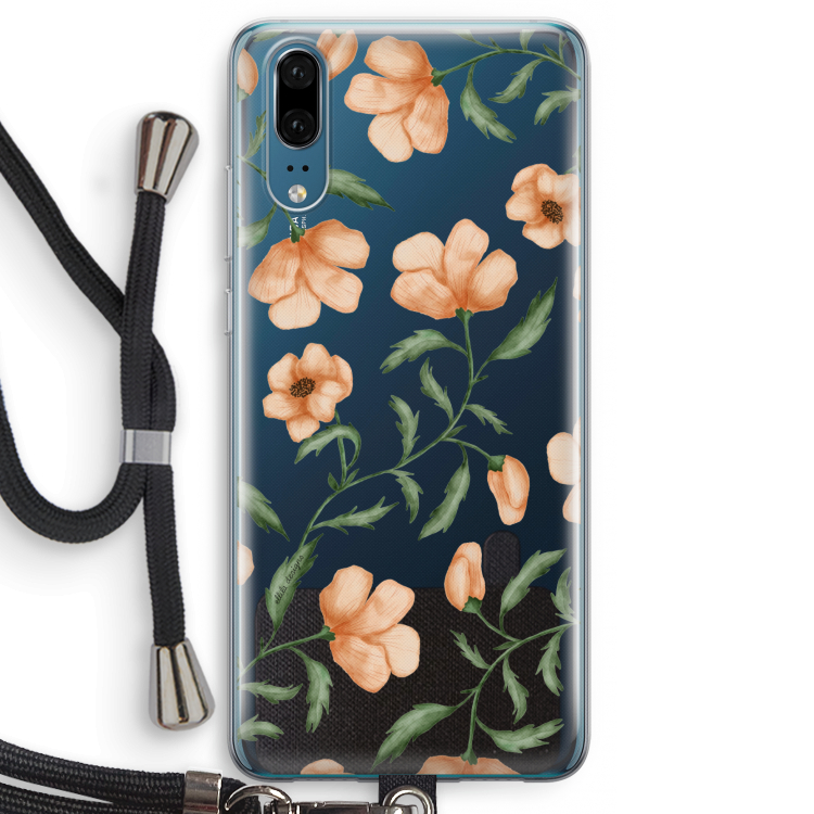 Peachy flowers: Huawei P20 Transparant Hoesje met koord