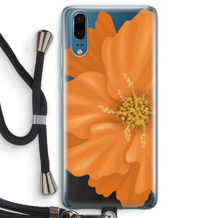 Orange Ellila flower: Huawei P20 Transparant Hoesje met koord