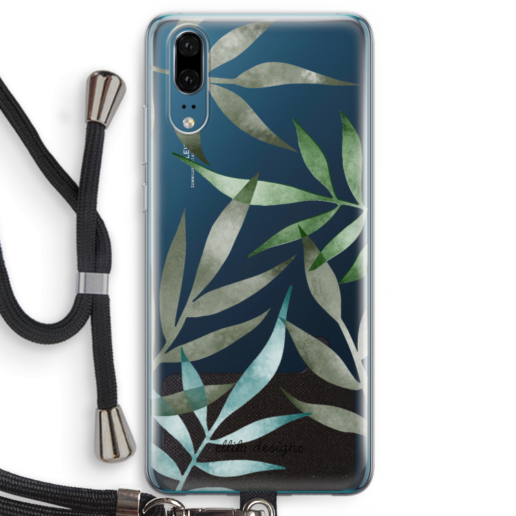 Tropical watercolor leaves: Huawei P20 Transparant Hoesje met koord