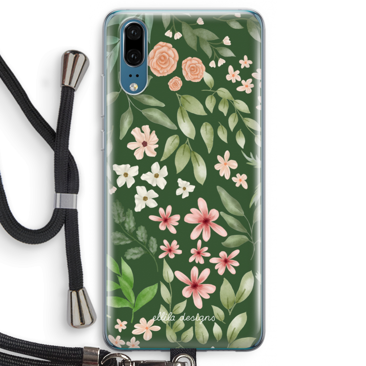 Botanical green sweet flower heaven: Huawei P20 Transparant Hoesje met koord