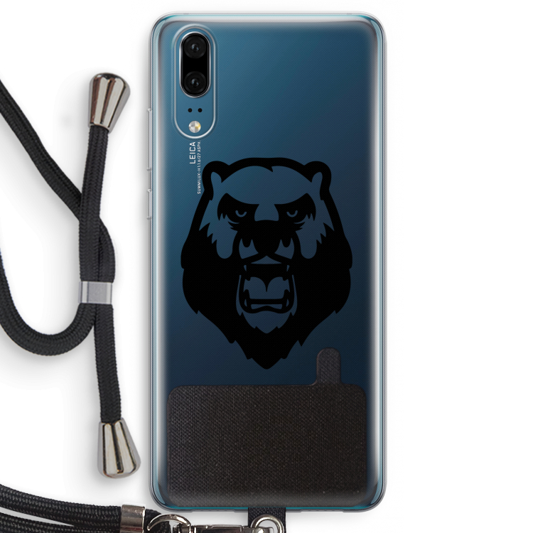 Angry Bear (black): Huawei P20 Transparant Hoesje met koord