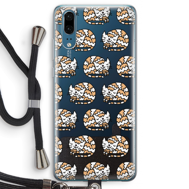 Slapende poes: Huawei P20 Transparant Hoesje met koord