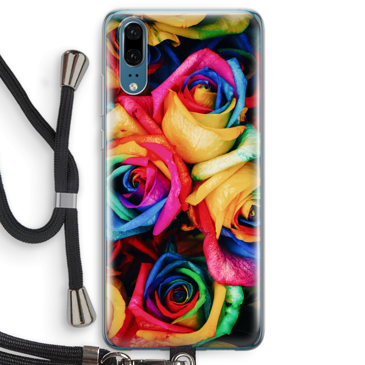 Neon bloemen: Huawei P20 Transparant Hoesje met koord