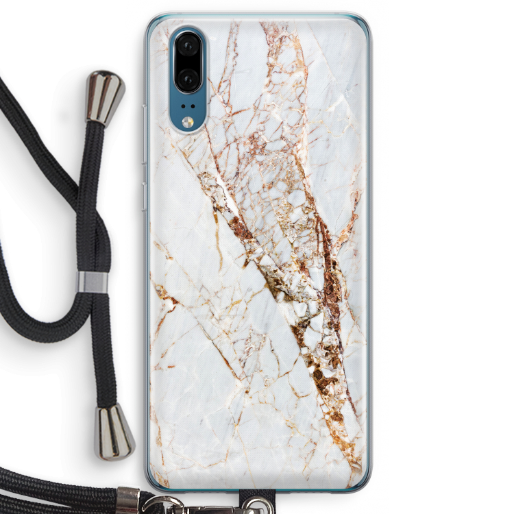 Goud marmer: Huawei P20 Transparant Hoesje met koord