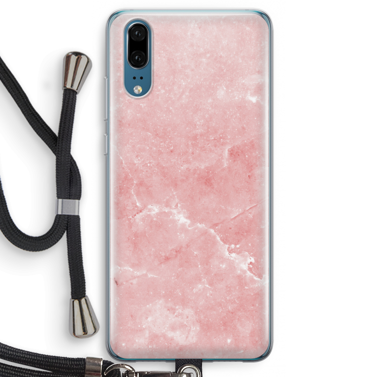 Roze marmer: Huawei P20 Transparant Hoesje met koord