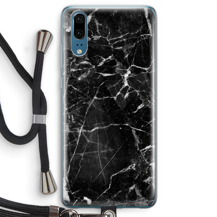 Zwart Marmer 2: Huawei P20 Transparant Hoesje met koord