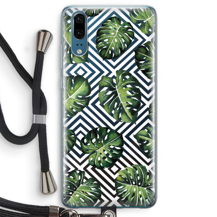 Geometrische jungle: Huawei P20 Transparant Hoesje met koord