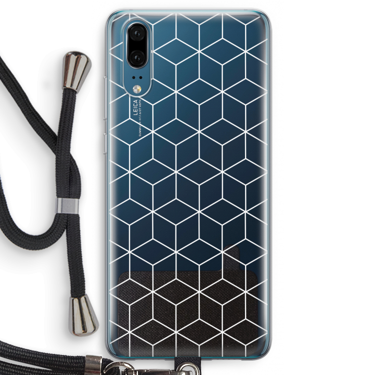 Zwart-witte kubussen: Huawei P20 Transparant Hoesje met koord