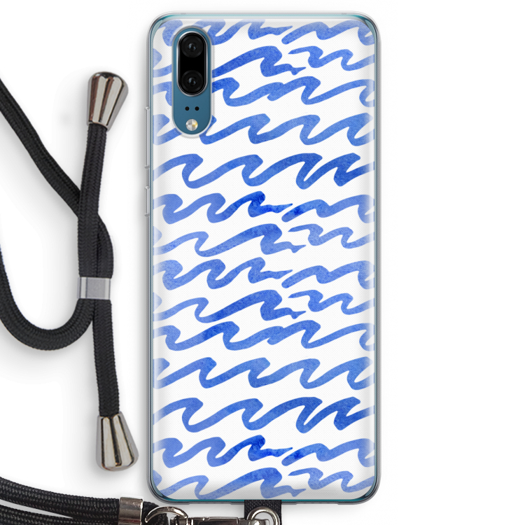 Blauwe golven: Huawei P20 Transparant Hoesje met koord